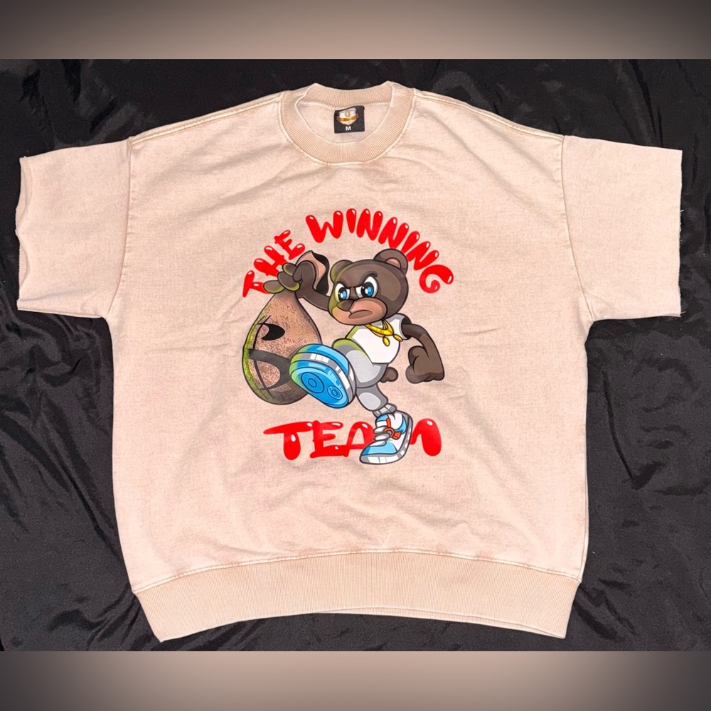 🏆THE WINNING TEAM🏆 cream/red stone wash designer sweatshirt